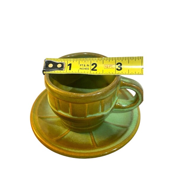 Frankoma Pottery Prairie Green Wagon Wheel Tea Cup Saucer Set of 3 94C 94E READ - Picture 8 of 9